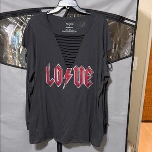 Torrid Charcoal Long Sleeve Top with Red Love Graphic